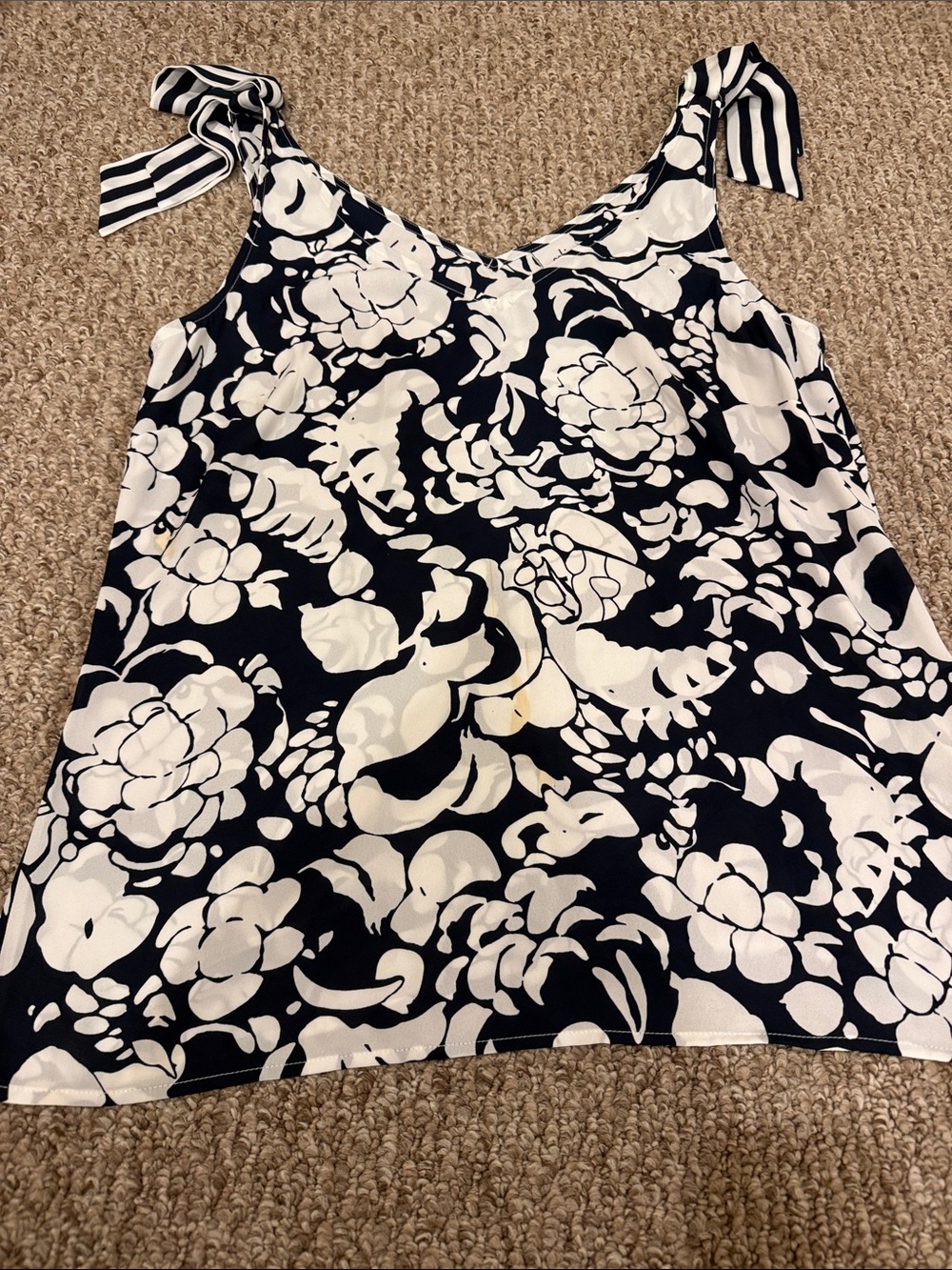 CAbi Navy and White Floral Tie-Shoulder Camisole